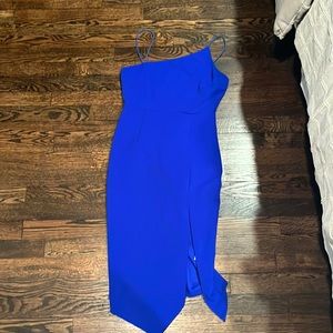 Blue midi wedding guest dress